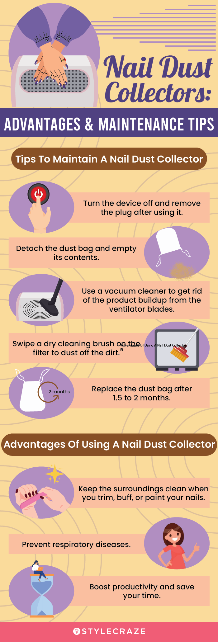 Nail Dust Collectors - Advantages & Maintenance Tips (infographic)