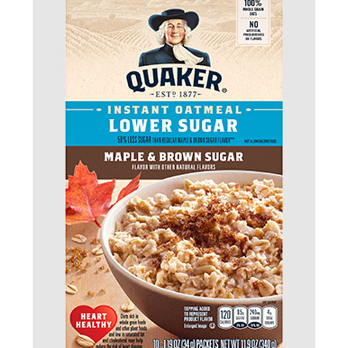 Quaker Instant Oatmeal Lower Sugar Maple & Brown Sugar, 10