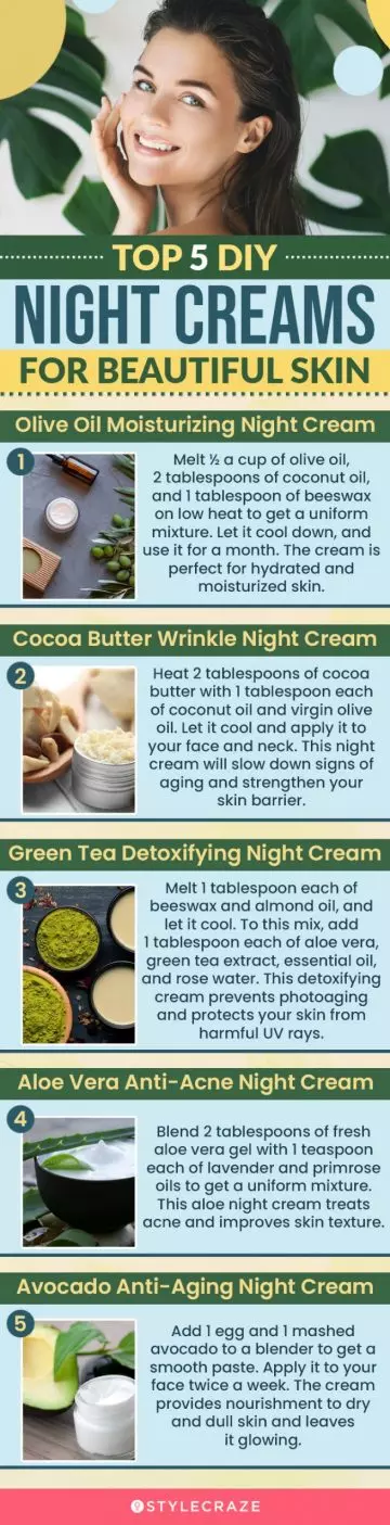 top 5 diy night creams for beautiful skin (infographic)