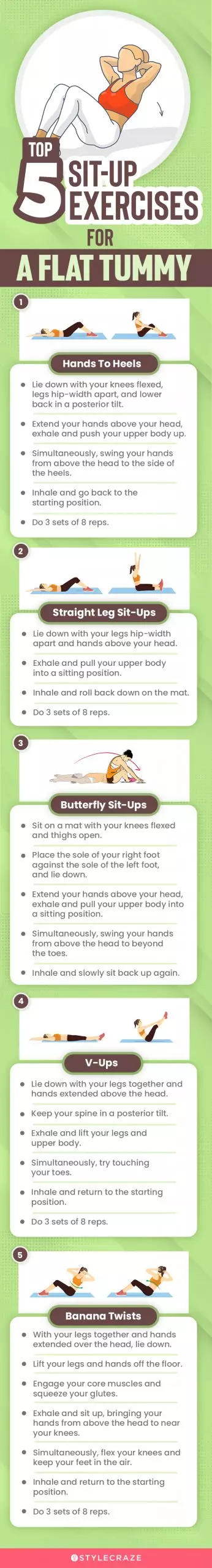 top 5 sit up exercises for a flat tummy (infographic)