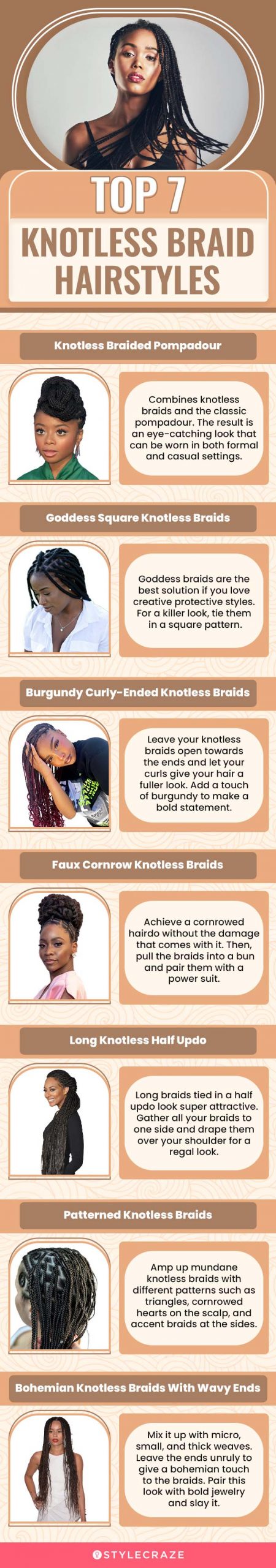 top 7 knotless braid hairstyles (infographic)