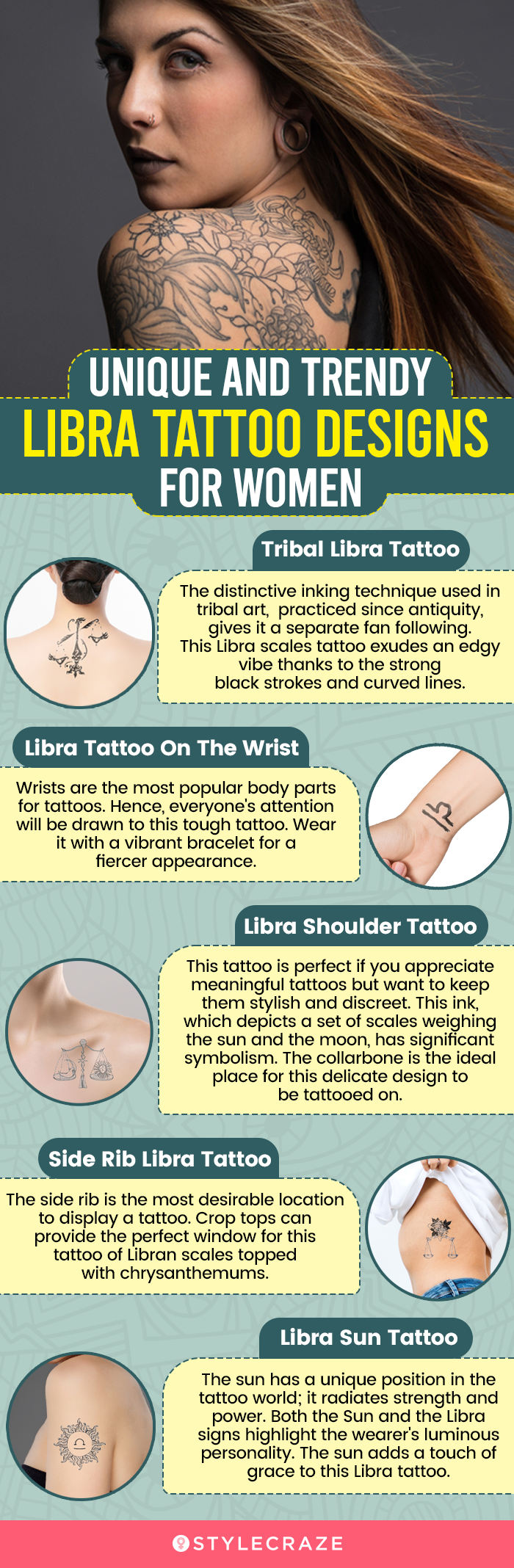 unique and trendy libra tattoo designs for women (infographic)