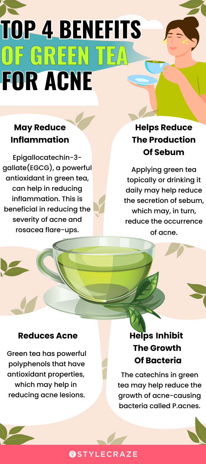 top 4 benefits of green tea for acne (infographic)