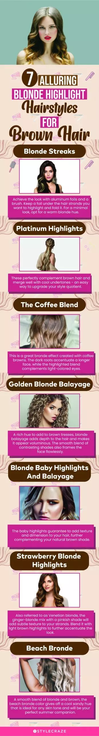 7 alluring blonde highlight hairstyles for brown hair (infographic)