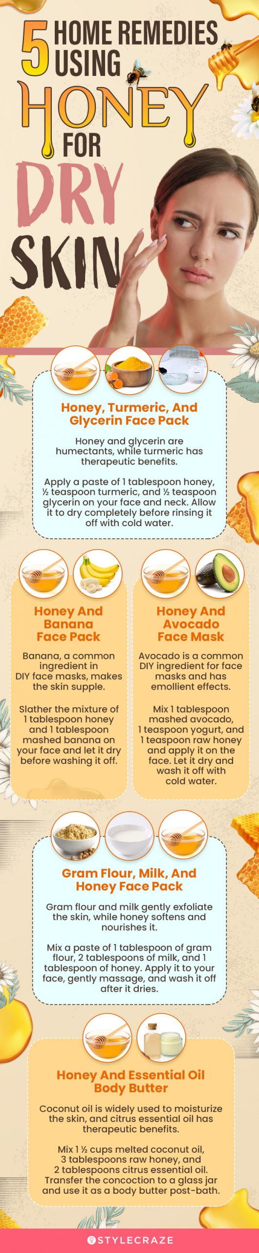5 honey home remedies for dry skin (infographic)