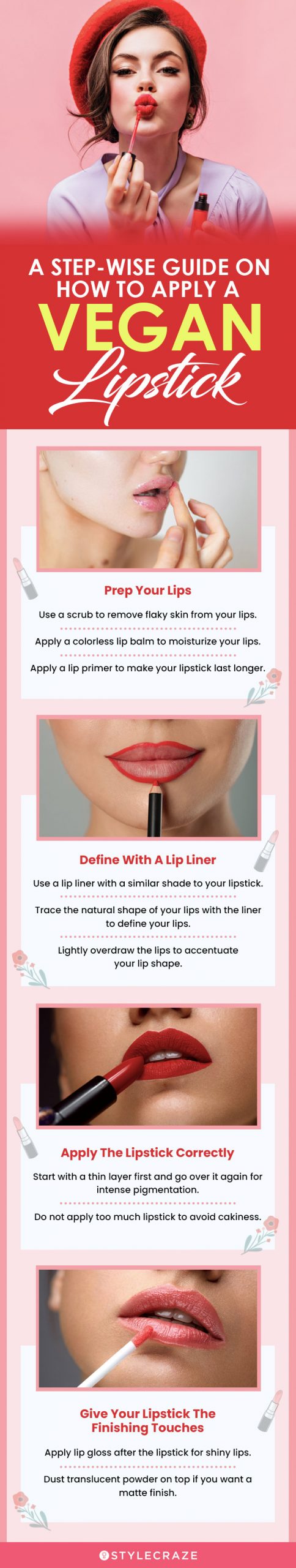 A Step Wise Guide On How To Apply A Vegan Lipstick (infographic)