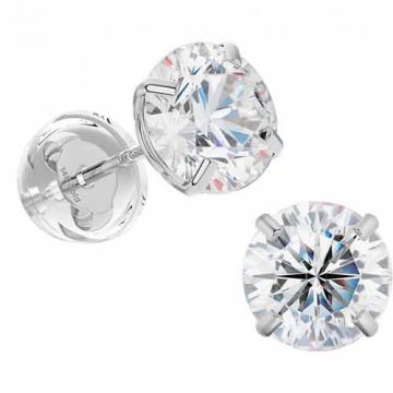 Art And Molly 14k White Gold Solitaire Cubic Zirconia CZ Stud Earrings