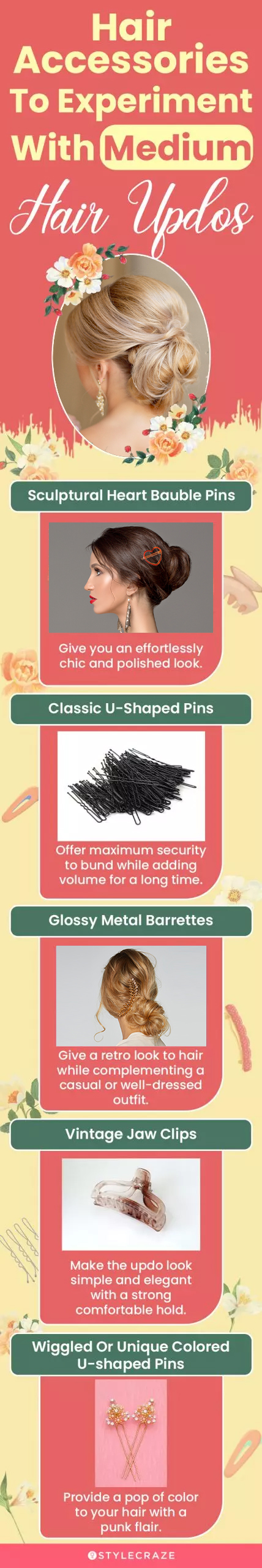 hair accessories to experiment with medium hair updos (infographic)