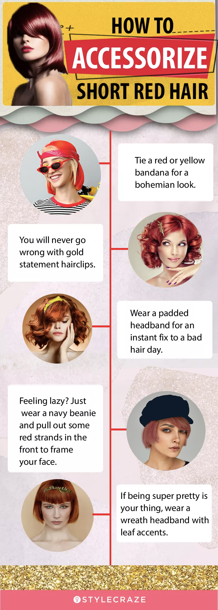 how to accessorize short red hair (infographic)