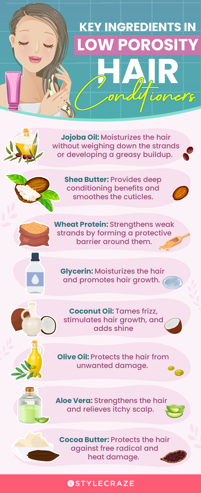Key Ingredients In Low Porosity Hair Conditioners (infographic)