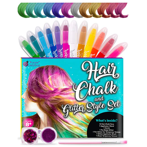 PURPLE LADYBUG Hair Chalk & Glitter Style Set