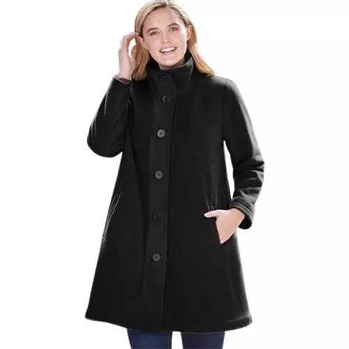 Woman Within Fleece Swing Funnel-Neck Coat