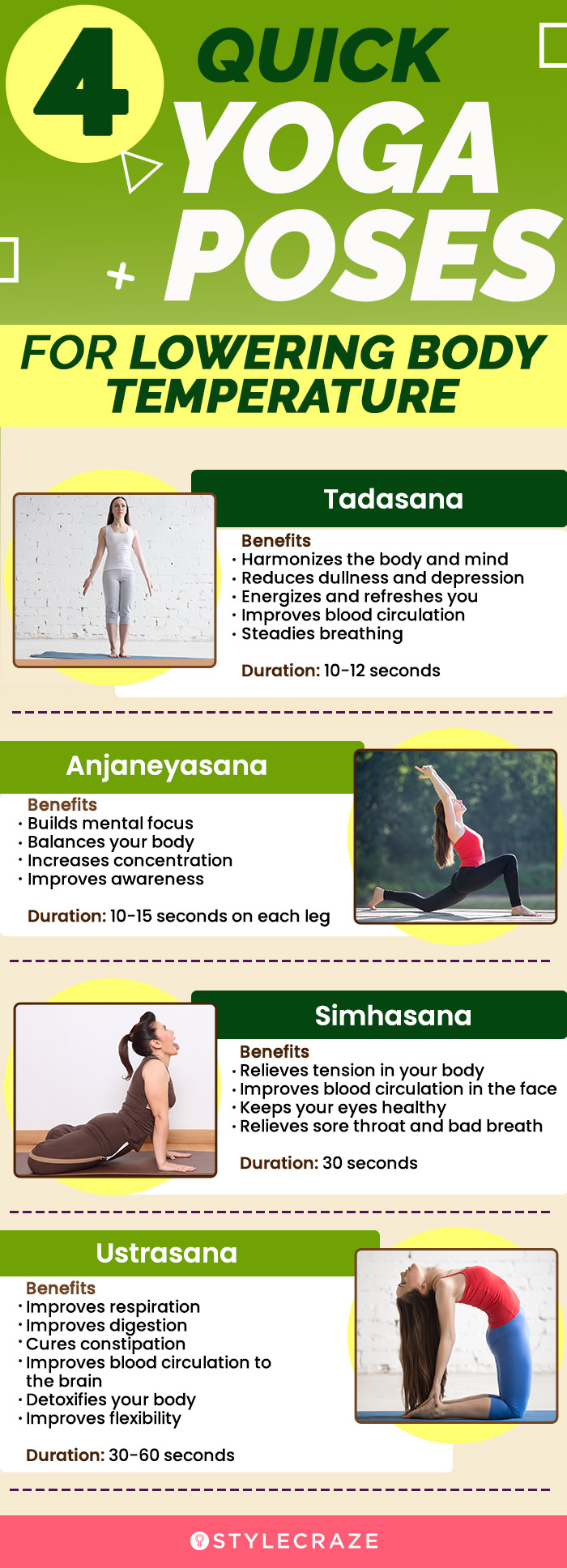 4 quick yoga poses for lowering body temperature (infographic)