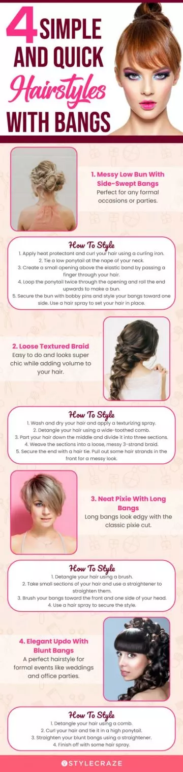 4 simple and quick hairstyles with bangs (infographic)