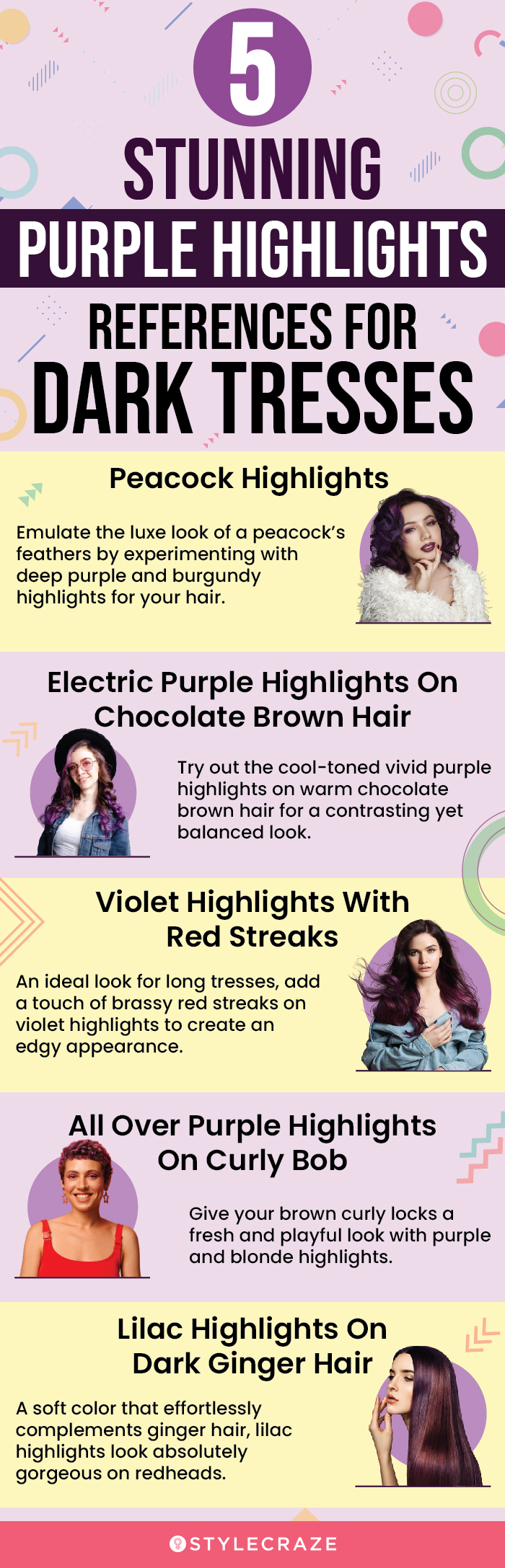 5 stunning purple highlights references for dark tresses (infographic)