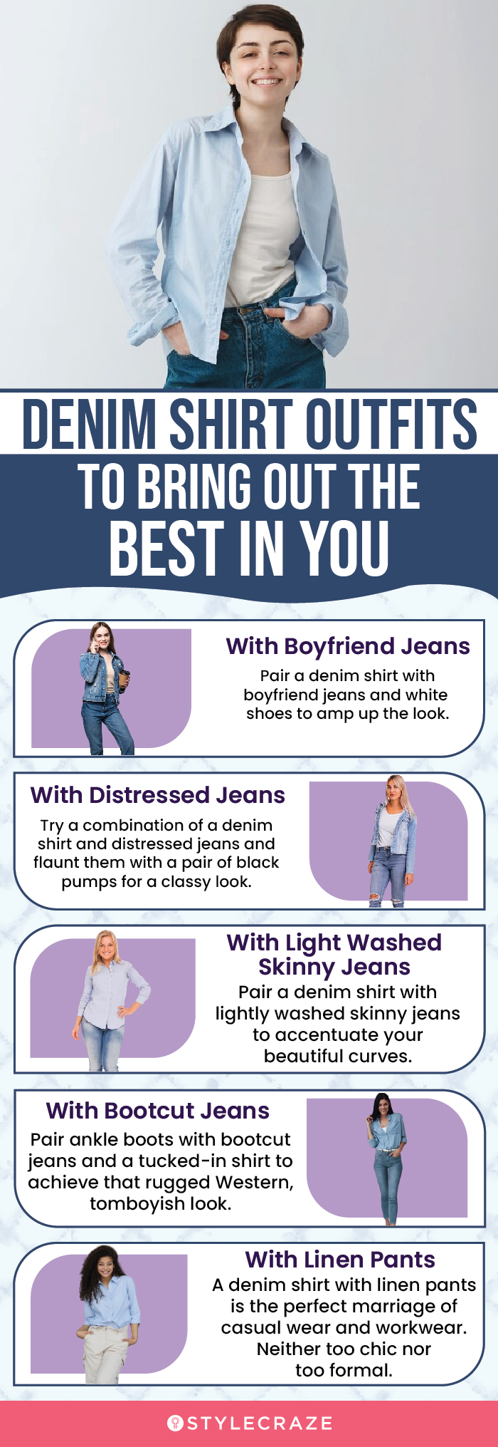 denim shirt outfits to bring out the best in you (infographic)