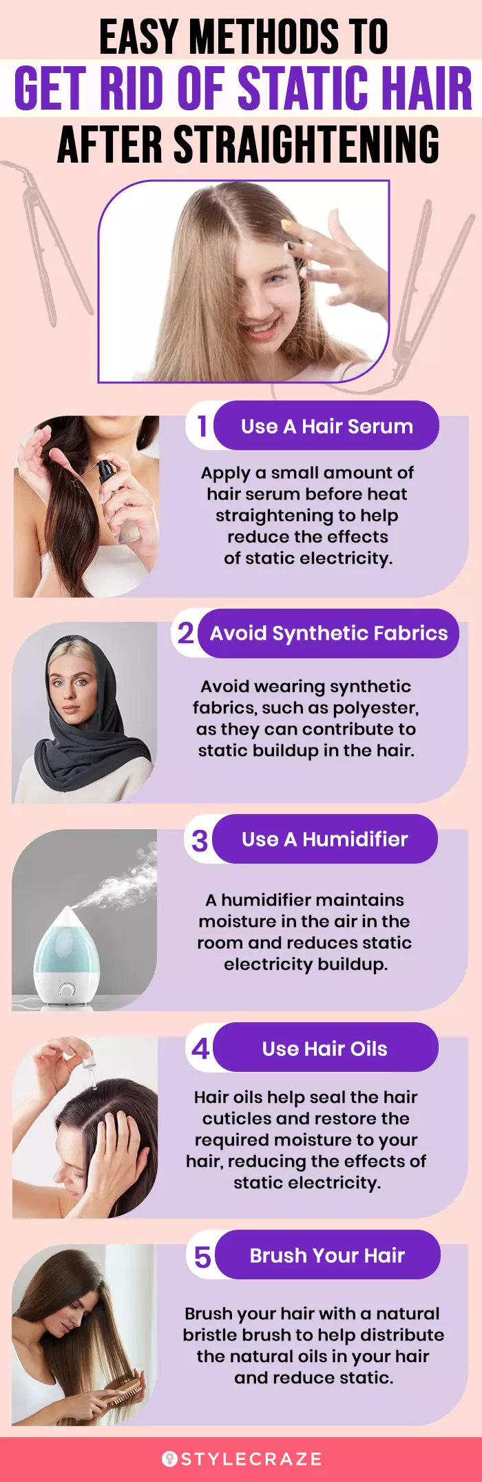 easy methods to get rid of static hair after straightning (infographic)