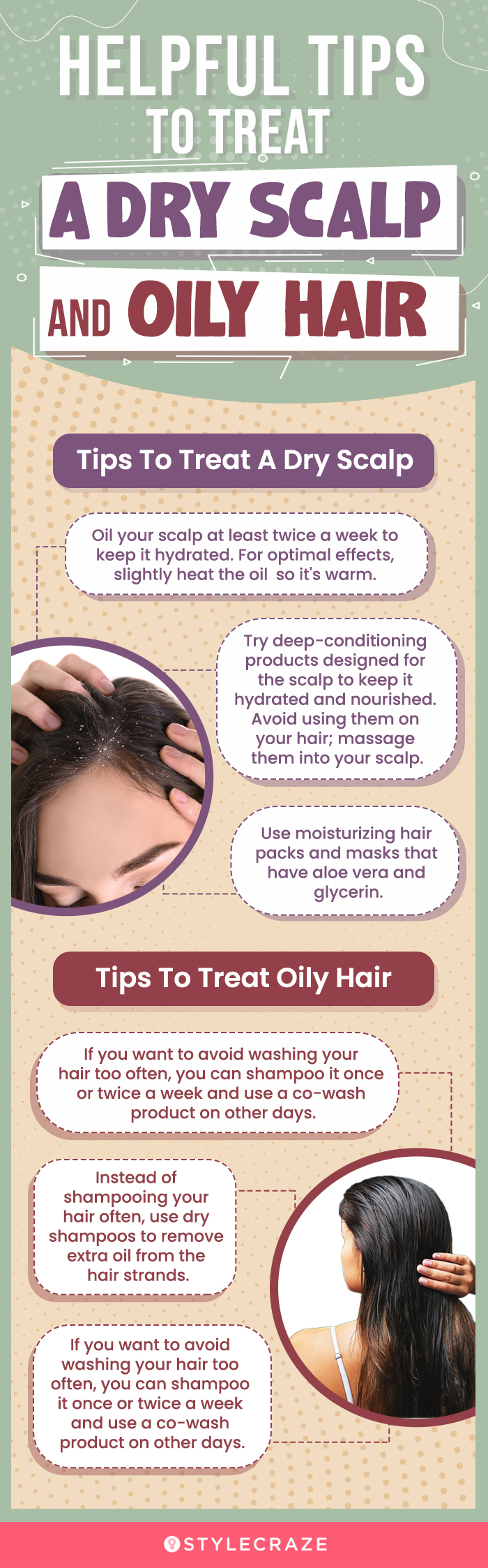 helpful tips to treat a dry scalp and oily hair (infographic)