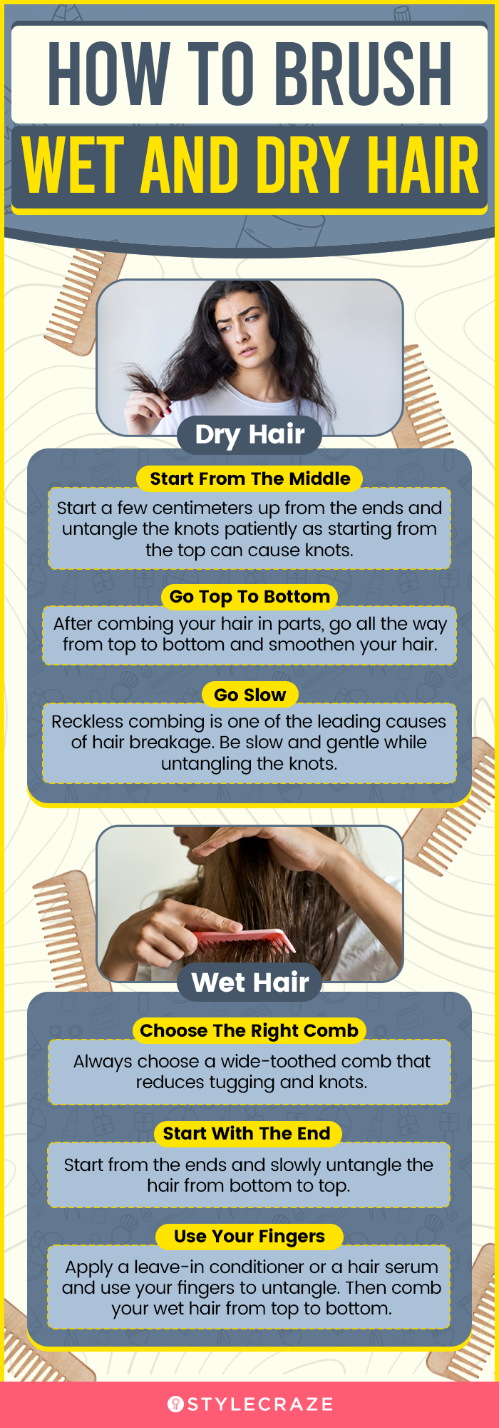 How To Brush Wet And Dry Hair (infographic)