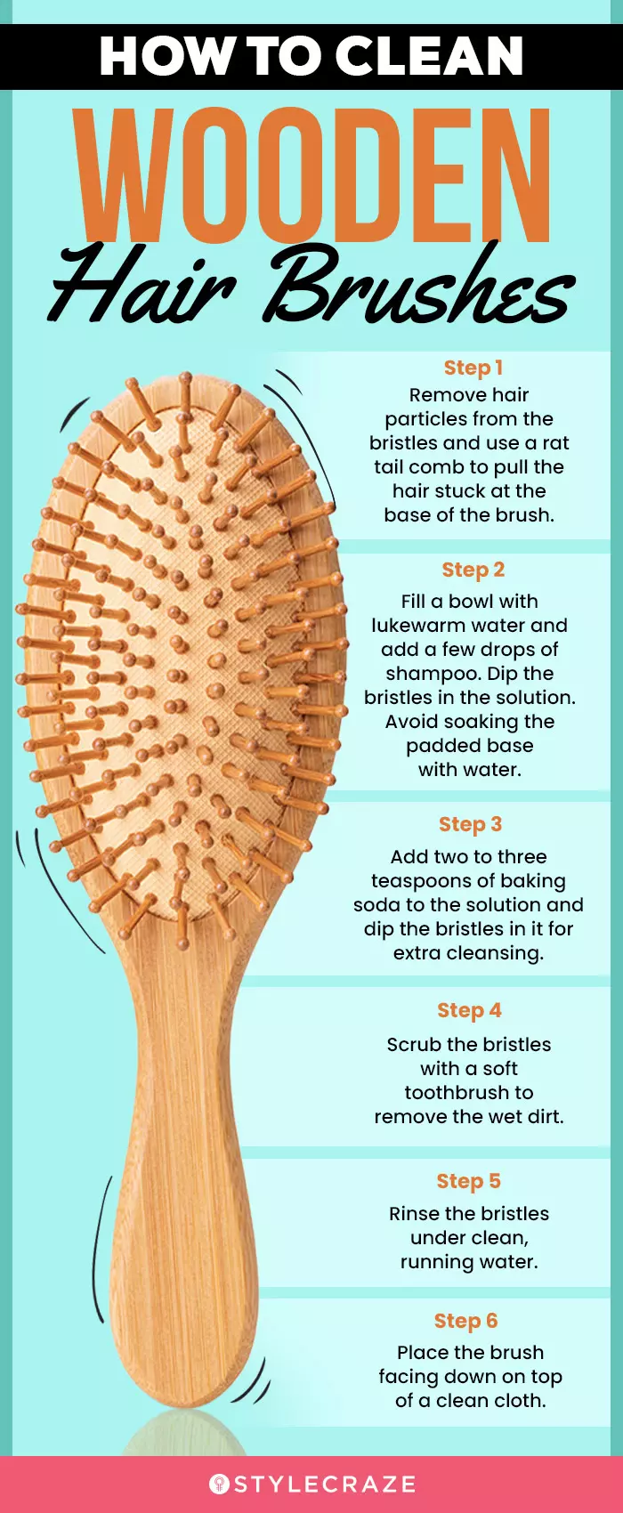 How To Clean Wooden Hair Brushes (infographic)