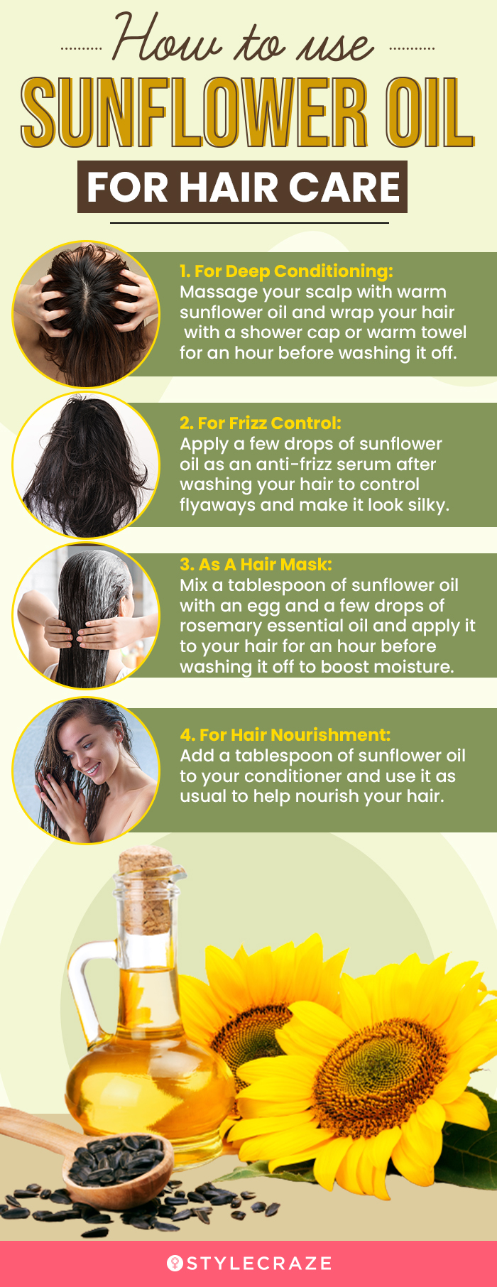 how to use sunflower oil for hair care (infographic)
