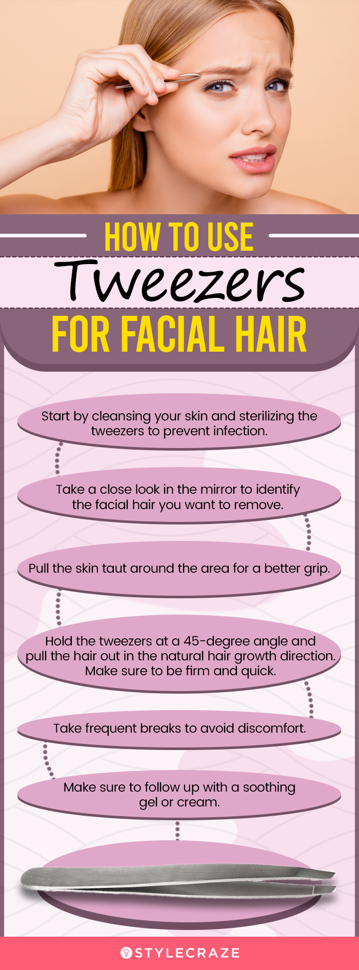 How To Use Tweezers For Facial Hair (infographic)