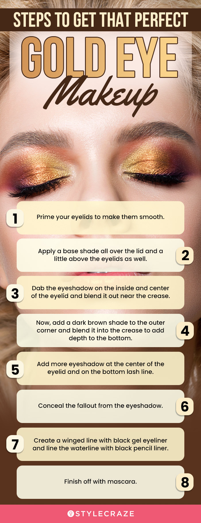 steps to get that perfect gold eye makeup (infographic)