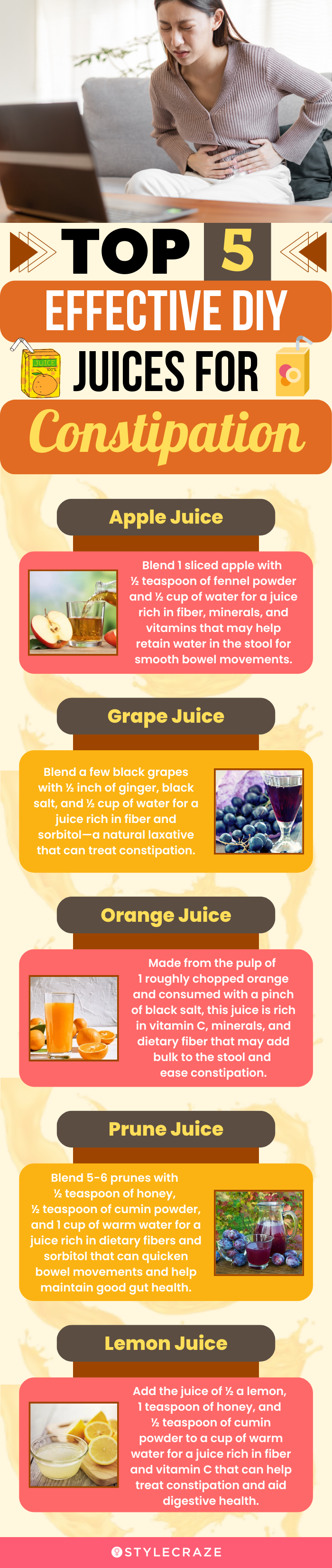 top 5 effective diy juices for constipation (infographic)