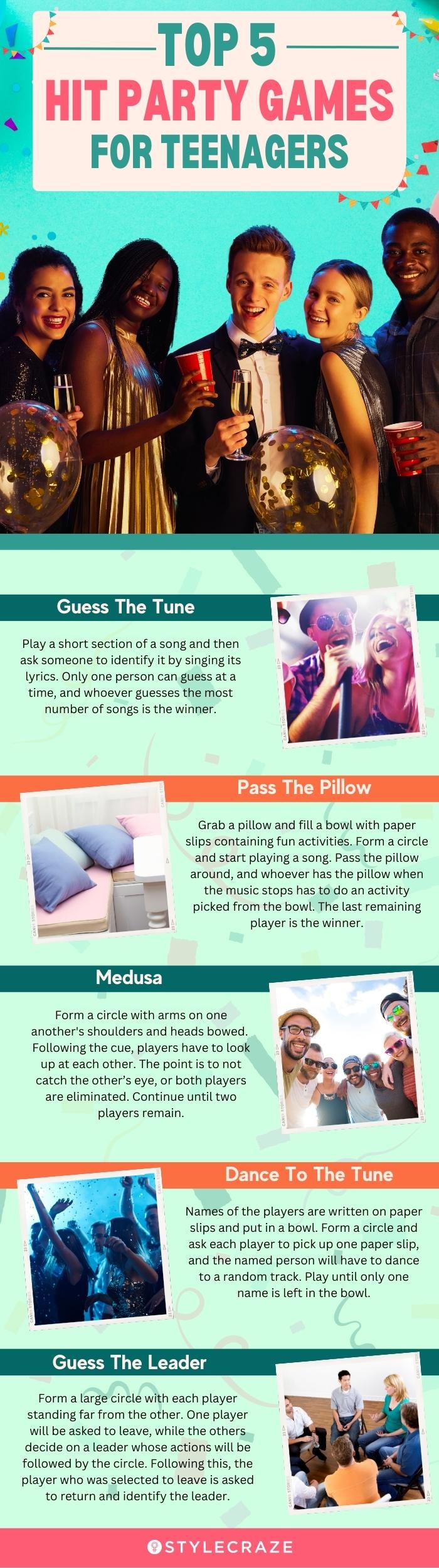 top 5 hit party games for teenagers (infographic)