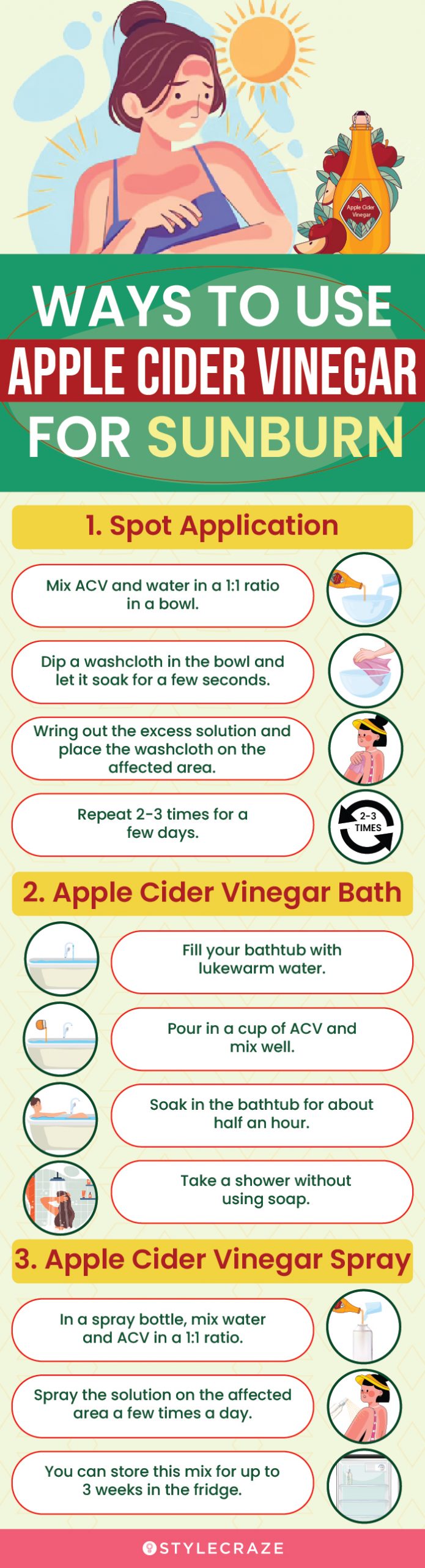 ways to use apple cider vinegar for sunburn (infographic)