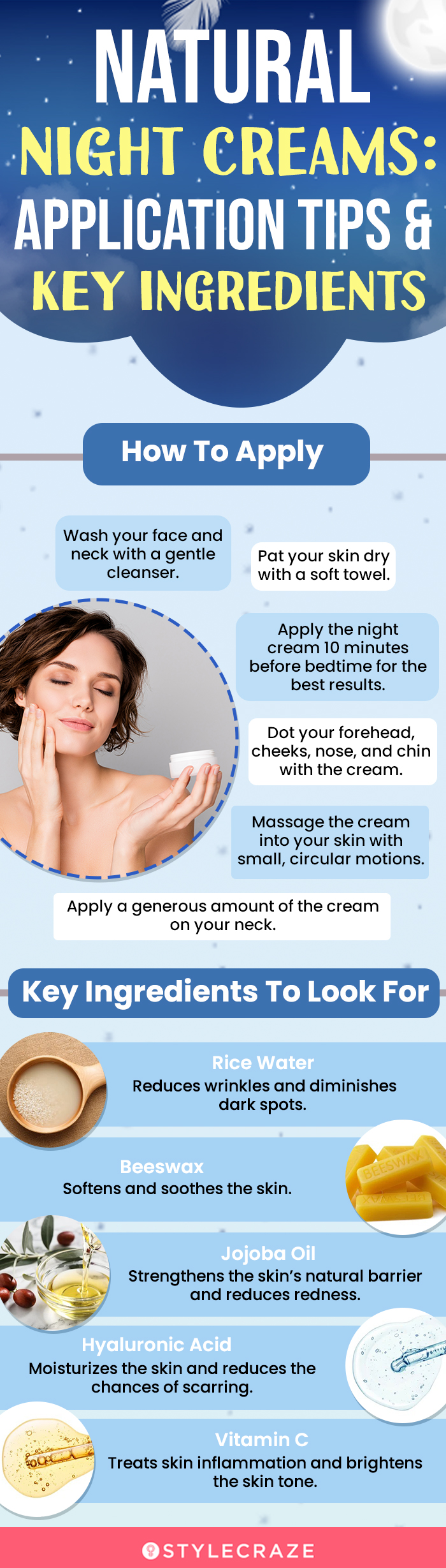 Natural Night Creams: Application Tips & Key Ingredients (infographic)