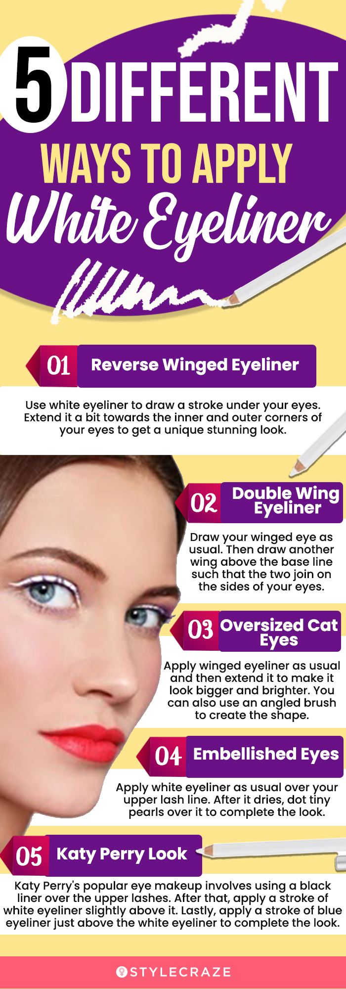 5 Different Ways To Apply White Eyeliner (infographic)