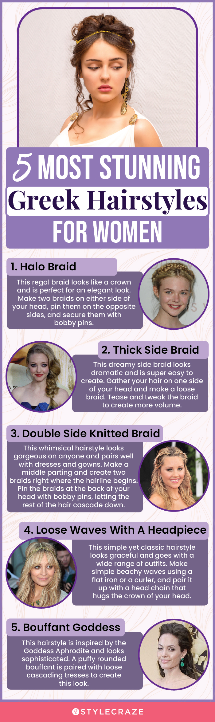 5 most stunning greek hairstyles for women (infographic)