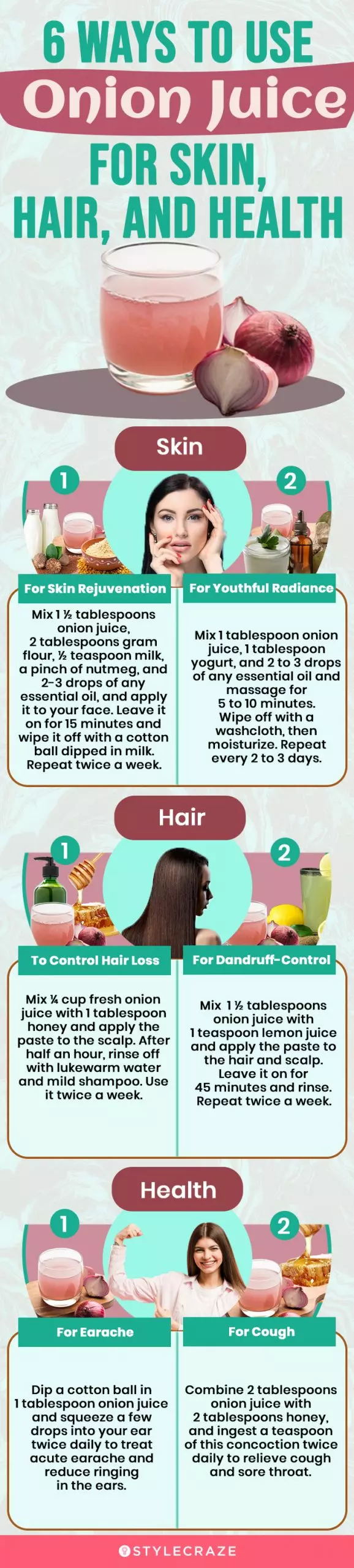 6 ways to use onion juice for skin, hair, and health (infographic)