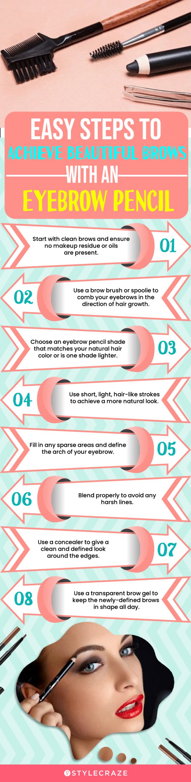 Easy Steps To Achieve Beautiful Brows With An Eyebrow Pencil (infographic)