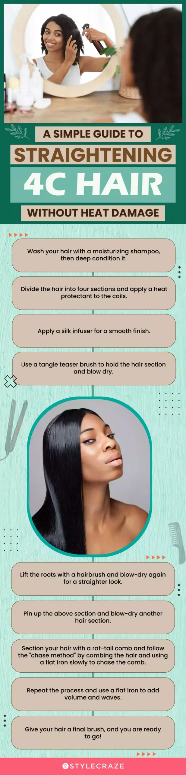 a simple guide to straightening 4c hair without heat damage (infographic)