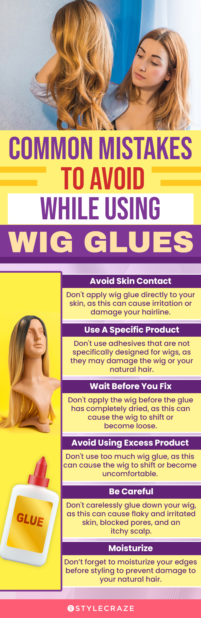 Common Mistakes To Avoid While Using Wig Glues (infographic)