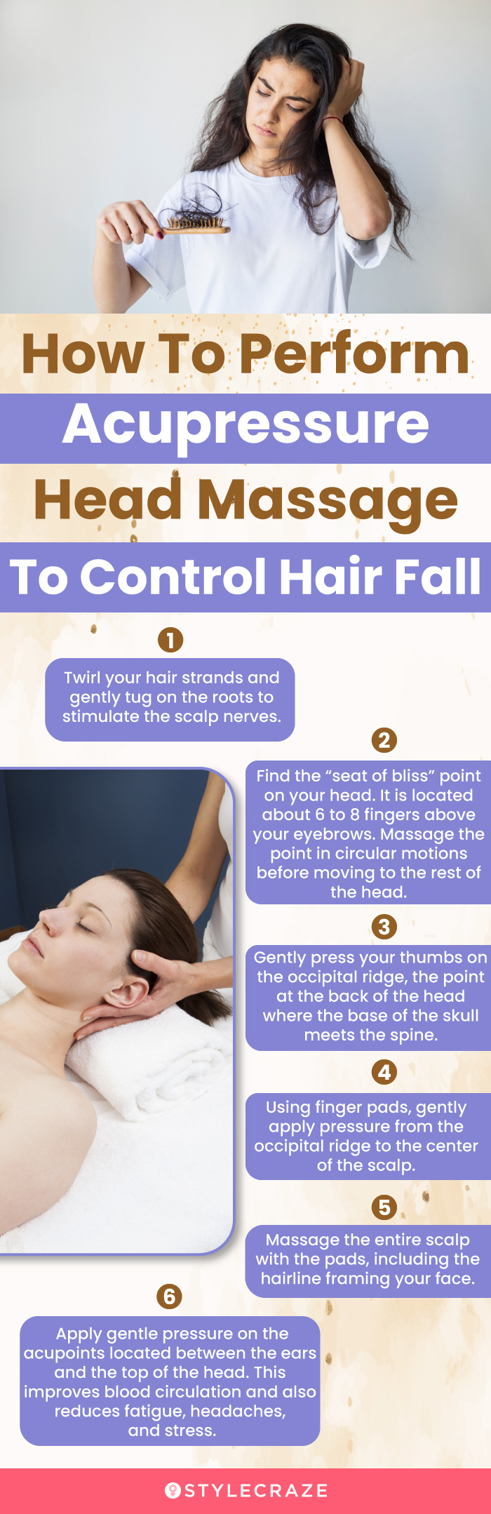 how to perform acupressure head massage to control hair fall (infographic)