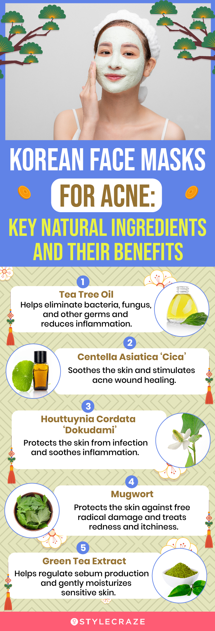 Korean Face Masks for Acne: Key Natural Ingredients and Their Benefits (infographic)