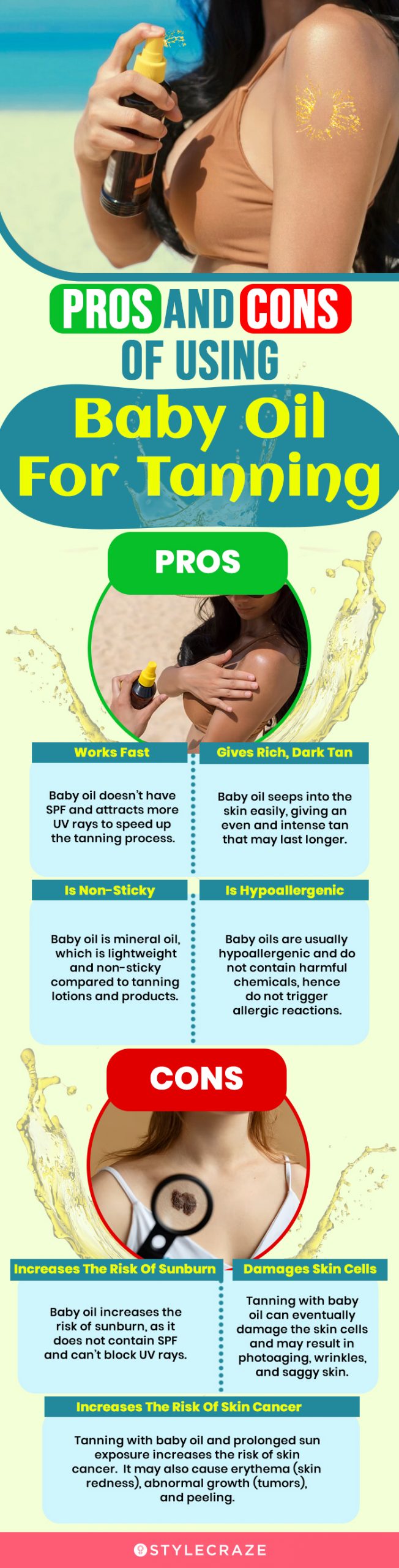 pros and cons of using baby oil for tanning (infographic)