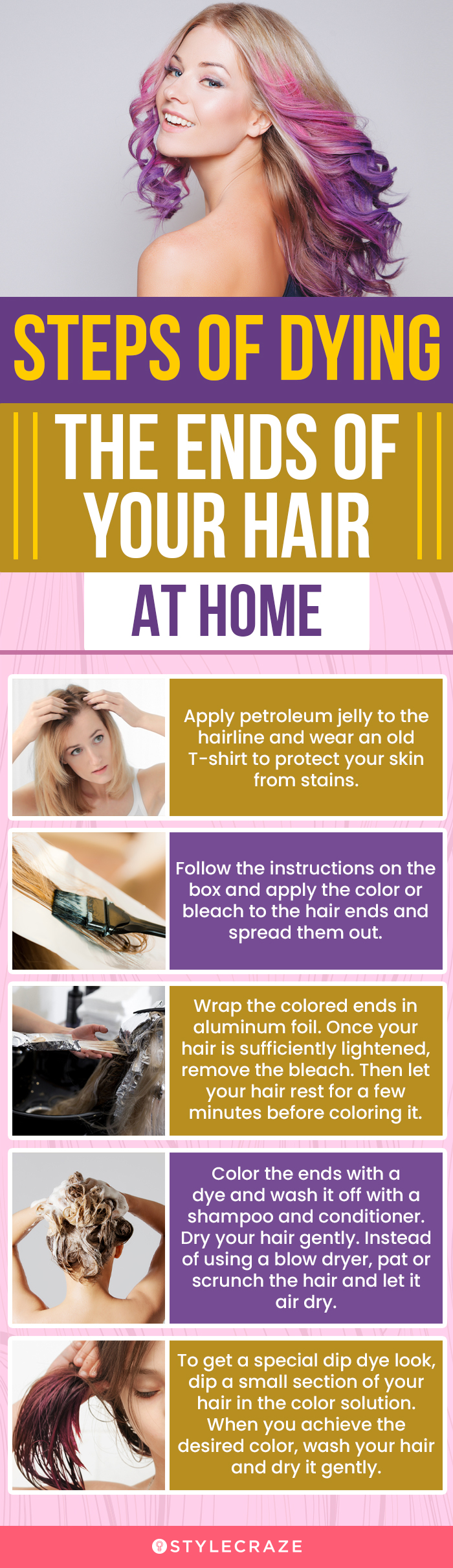 steps of dying the ends of your hair at home (infographic)