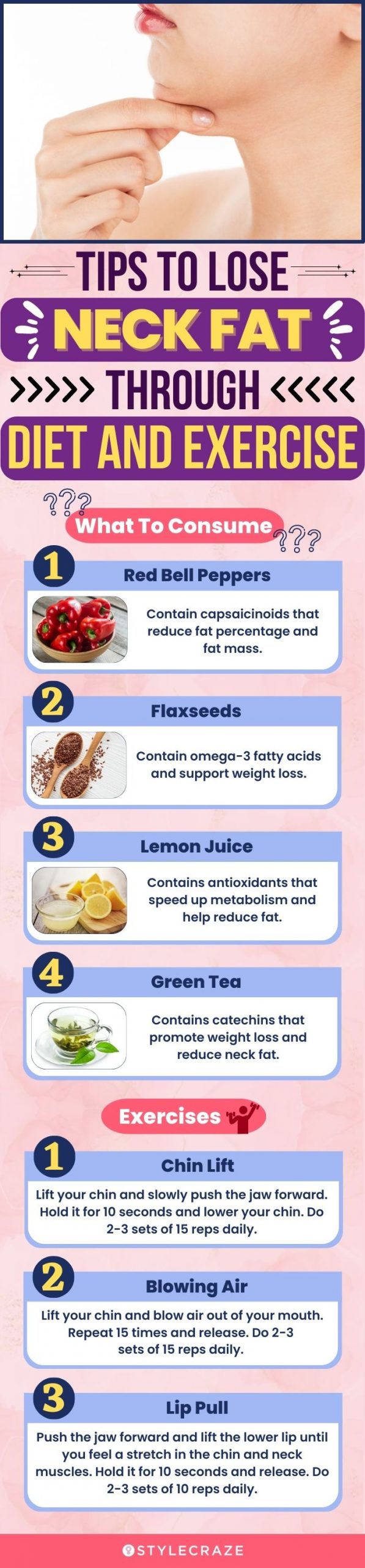 tips to lose neck fat through diet and exercise (infographic)