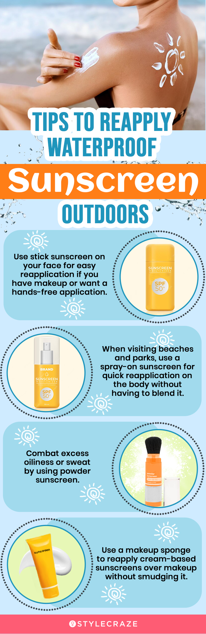 Tips To Reapply Waterproof Sunscreen Outdoors (infographic)