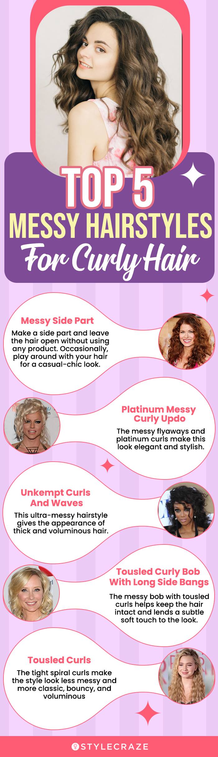 top 5 messy hairstyles for curly hair (infographic)