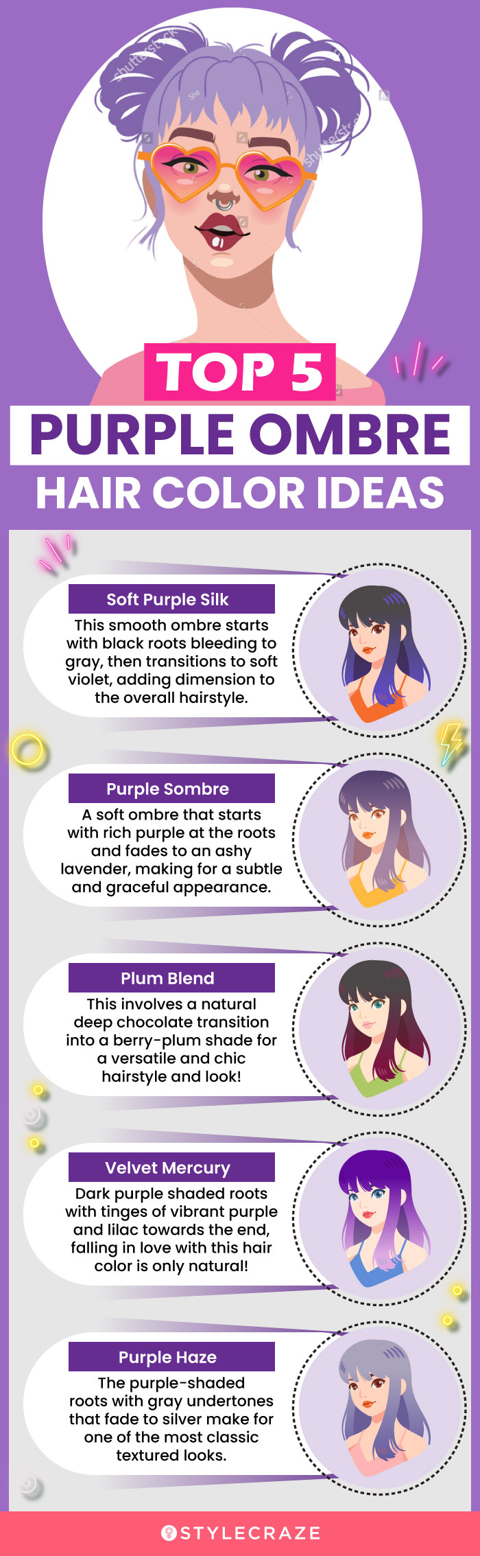 top 5 purple ombre hair color ideas (infographic)