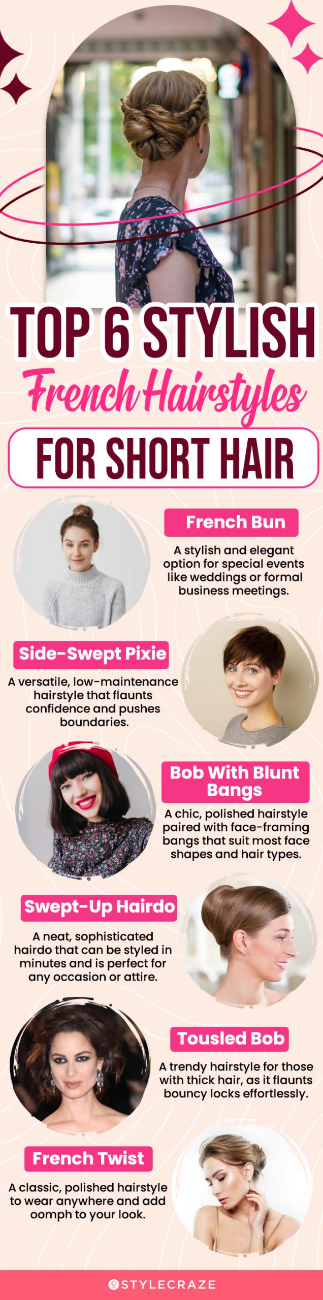 top 6 stylish french hairstyles for short hair (infographic)