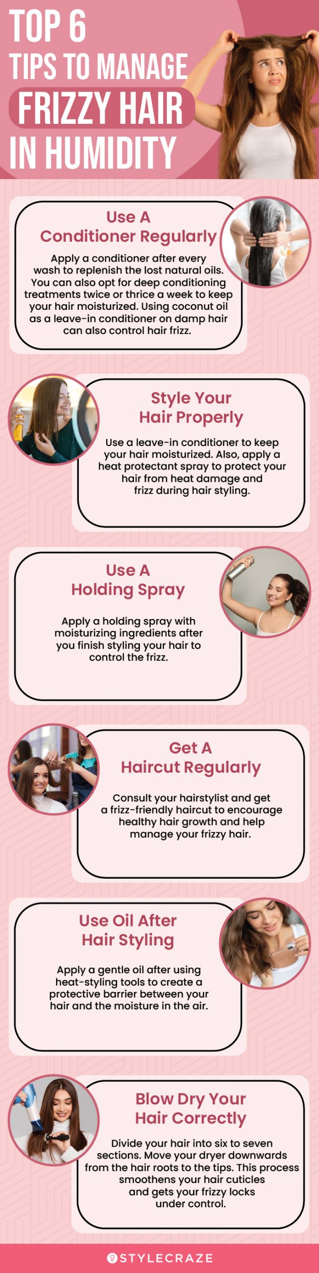 top 6 tips to manage frizzy hair in humidity (infographic)