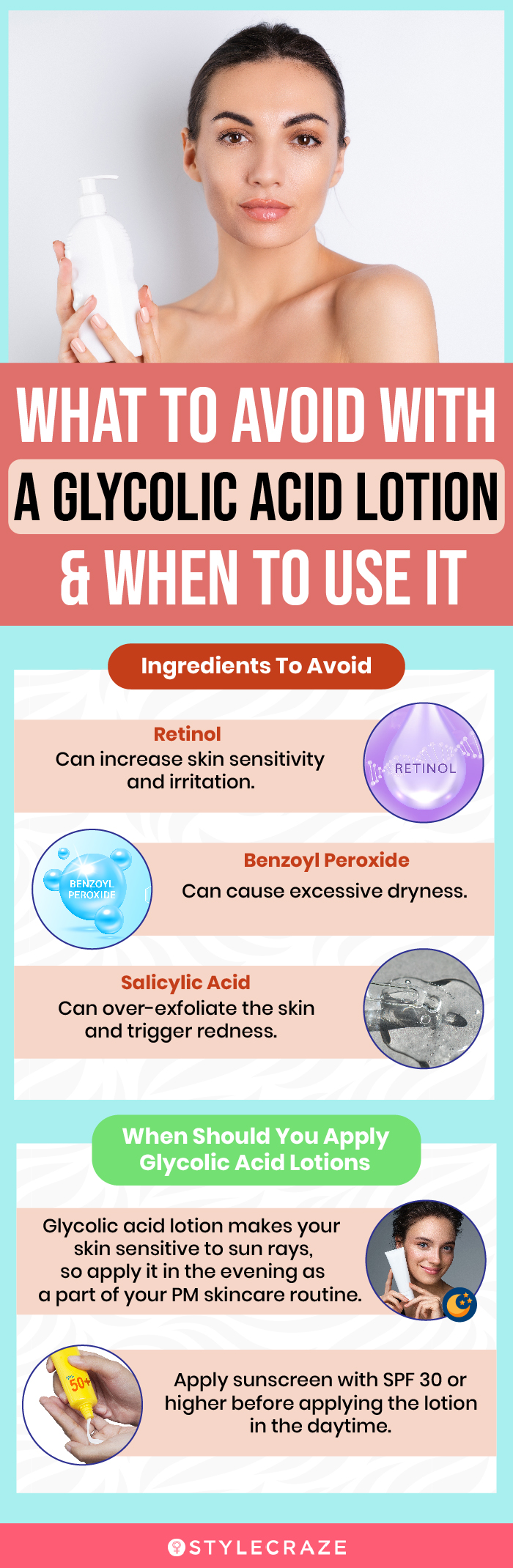 What To Avoid With A Glycolic Acid Lotion & When To Use It (infographic)