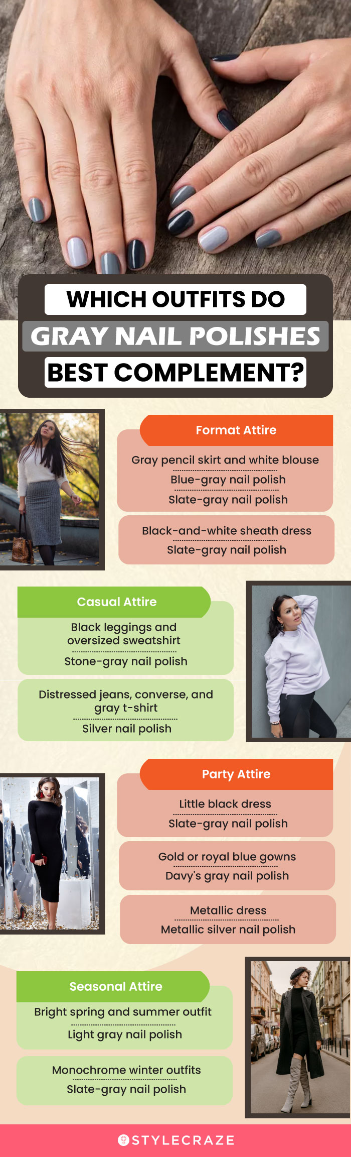 Which Outfits Do Gray Nail Polishes Best Complement? (infographic)