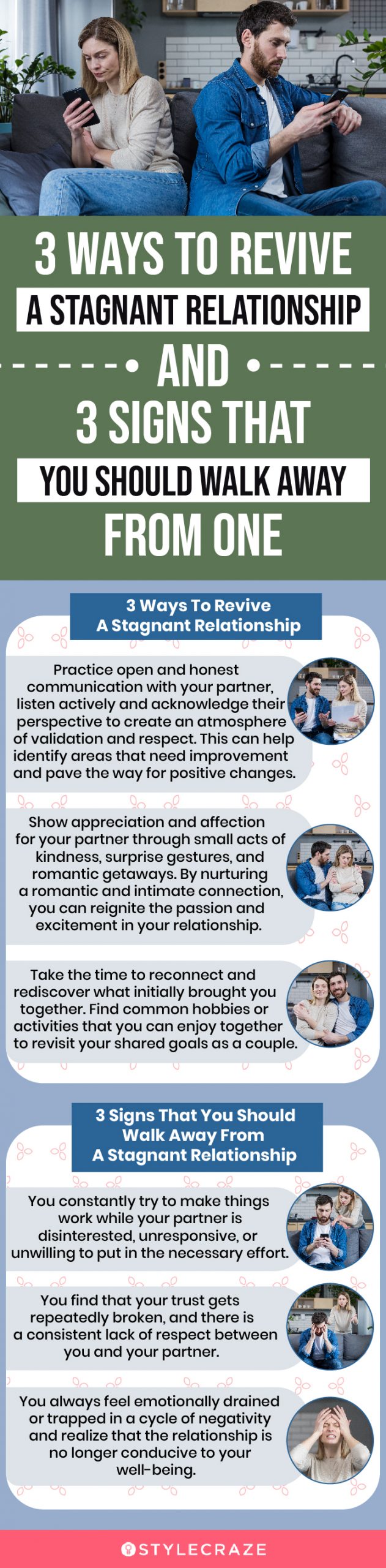 3 ways to revive a stagnant relationship and 3 signs that you should walk away from one (infographic)